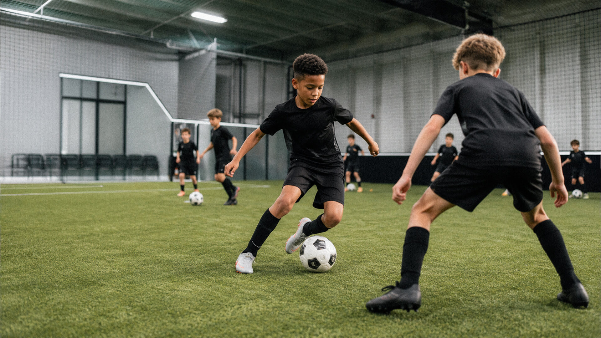 Indoor soccer facility at Prestige Indoor Sports in Overland Park with a consistent flat training surface