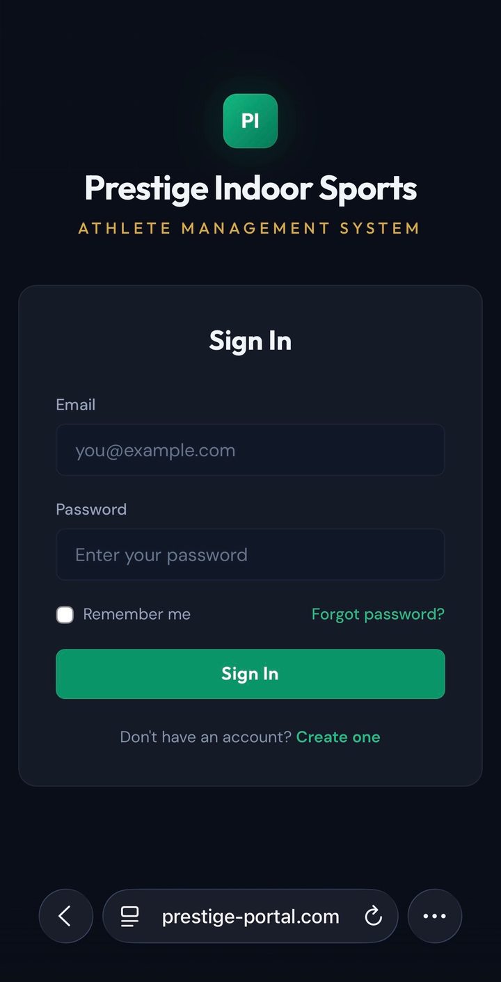 Prestige parent portal sign-in screen with a Create one link